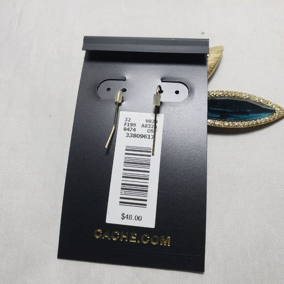 Cache blue long drop crystal with rhinestone fish hook earring - Picture 5 of 5